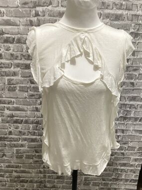 BCBGMaxAzria Off-White Ivory Ruffle Keyhole Top Womens Sz S, Casual, Whimsy